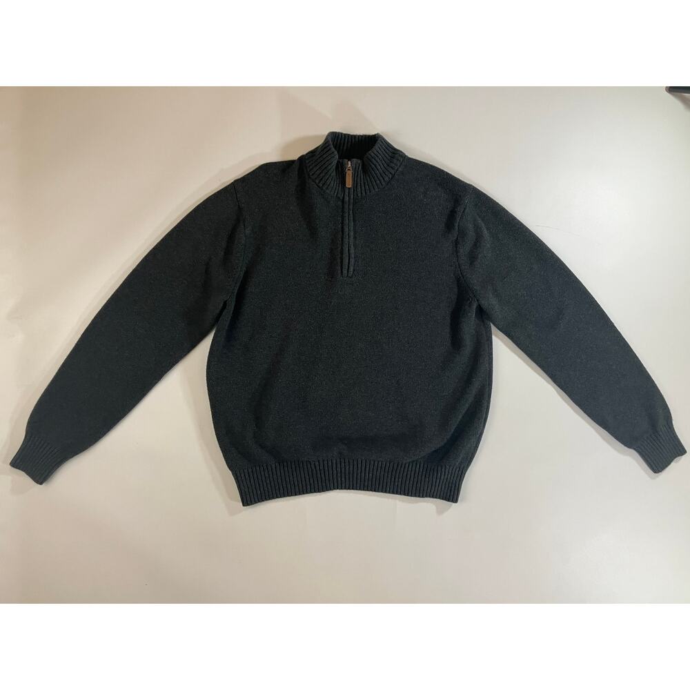 St. John’s Bay Men’s Large Charcoal Gray 1/4 Zip 100% Cotton Sweater Pullover